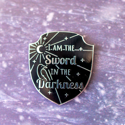 Winter Watch Needle Minder, black shield needle minder reading I am the sword in the darkness