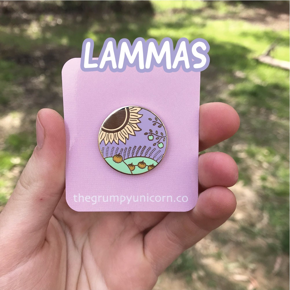 Lammas Needle Minder, round gold finish Wheel of the Year sabbat needle minder