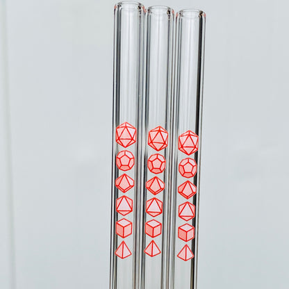 Dice Glass Straw with bamboo case, glass straw printed with dice