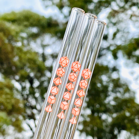 Dice Glass Straw with bamboo case, glass straw printed with dice