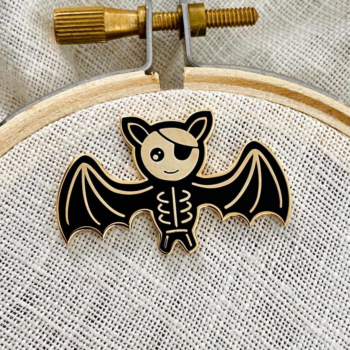 Skeleton Bat Needle Minder, gold finish enamel skeleton bat needle minder for cross stitch
