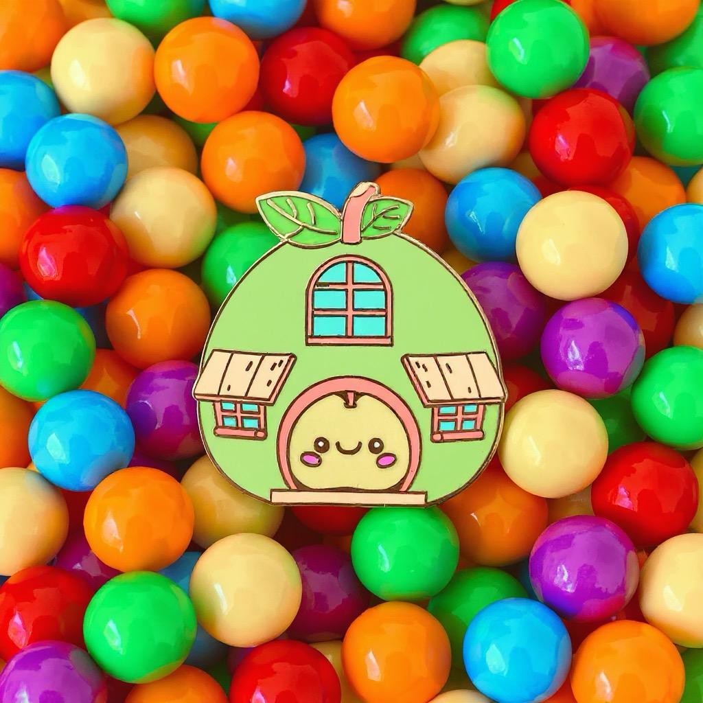 Pear and Strawberry Cottage Enamel Pin Set
