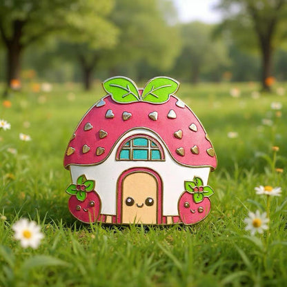 Pear and Strawberry Cottage Enamel Pin Set
