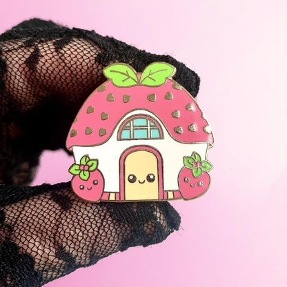 Pear and Strawberry Cottage Enamel Pin Set