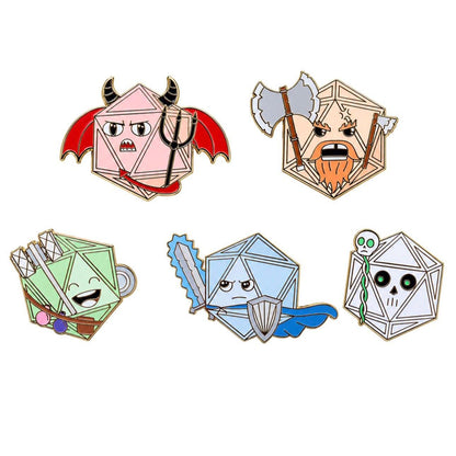 The five D20 dice creature enamel pins