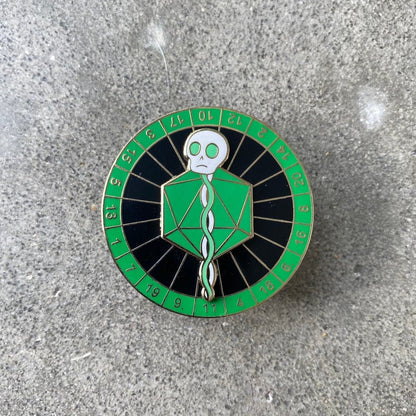 Lich Skull Staff D20, D&D enamel pin
