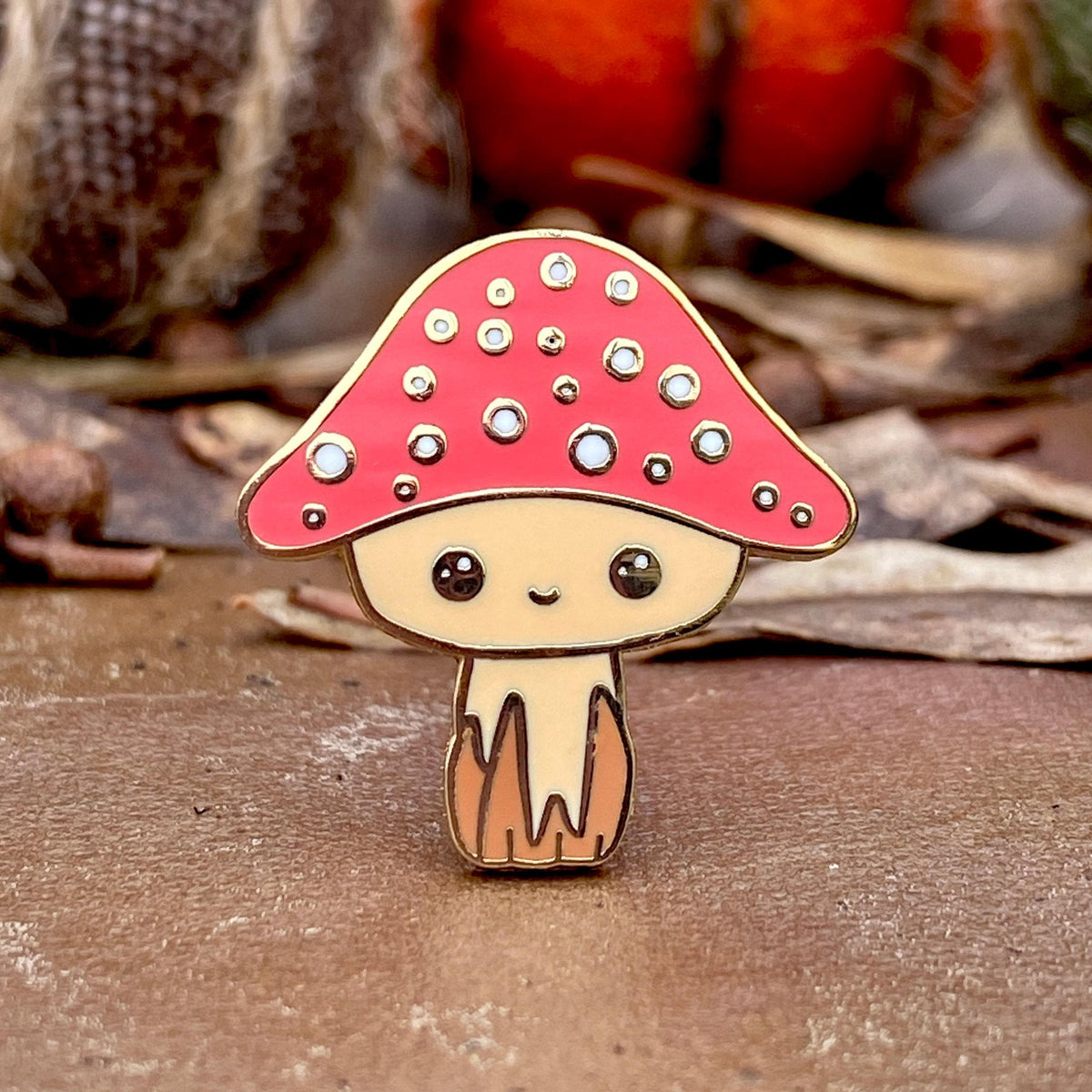 Maurice the Mushroom enamel pin, gold plated