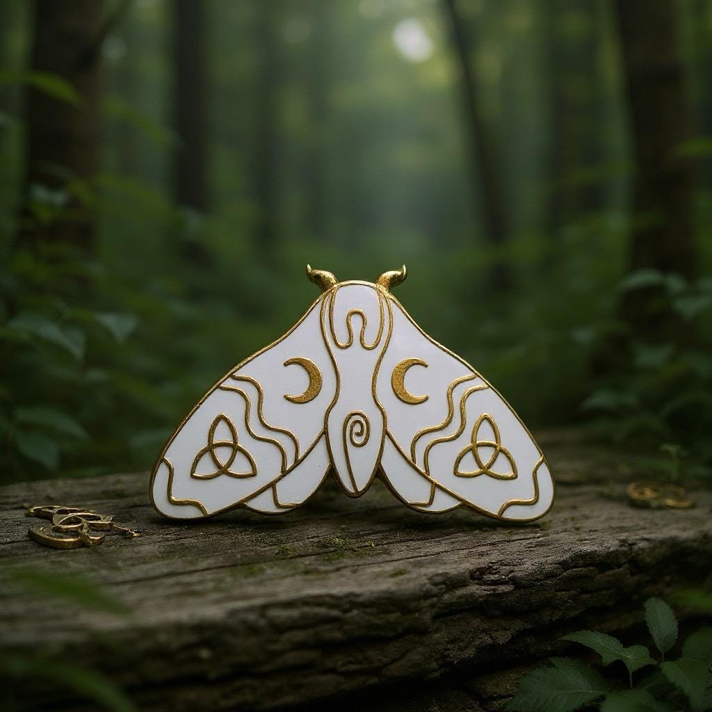 Moth White, witchy enamel pin