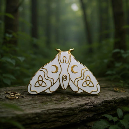 Moth White, witchy enamel pin
