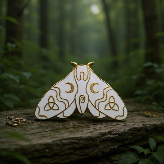 Moth White, witchy enamel pin