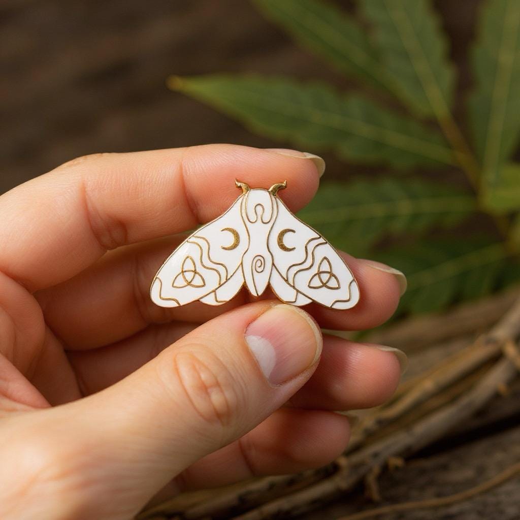 Moth White, witchy enamel pin