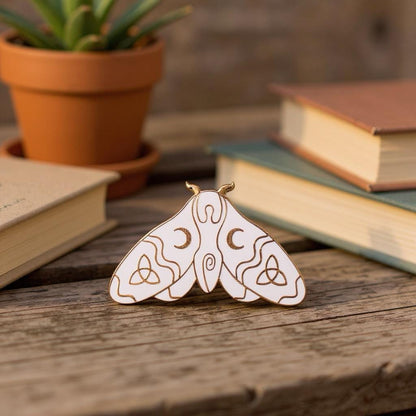 Moth White, witchy enamel pin