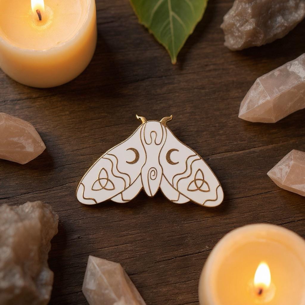Moth White, witchy enamel pin