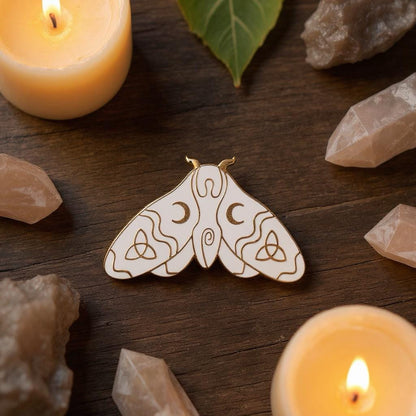 Moth White, witchy enamel pin