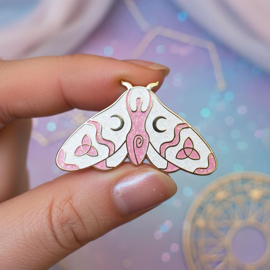 Wiccan Moth, witchy enamel pin
