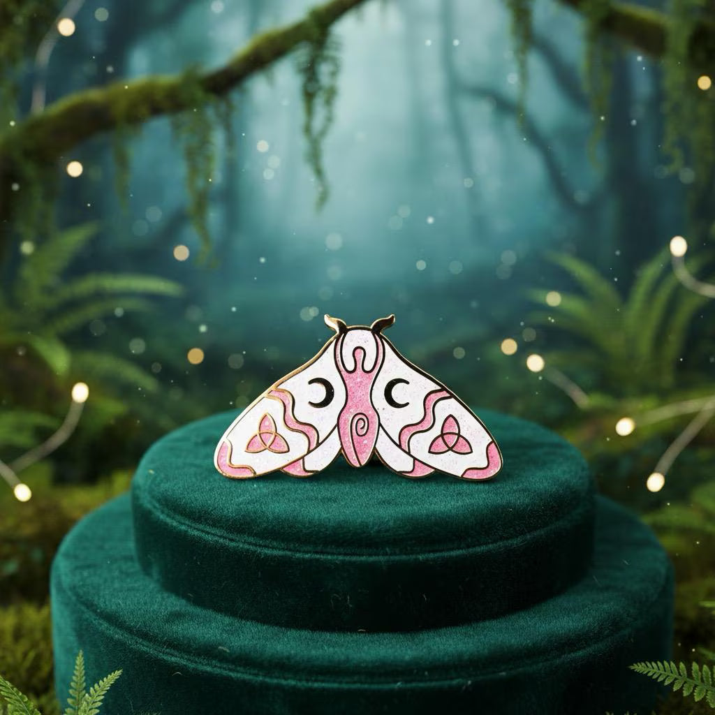 Wiccan Moth, witchy enamel pin