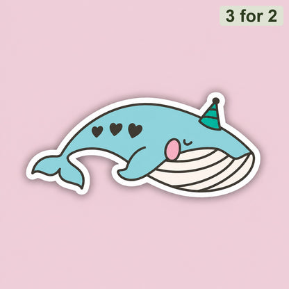 Party Whale Sticker, kawaii sticker