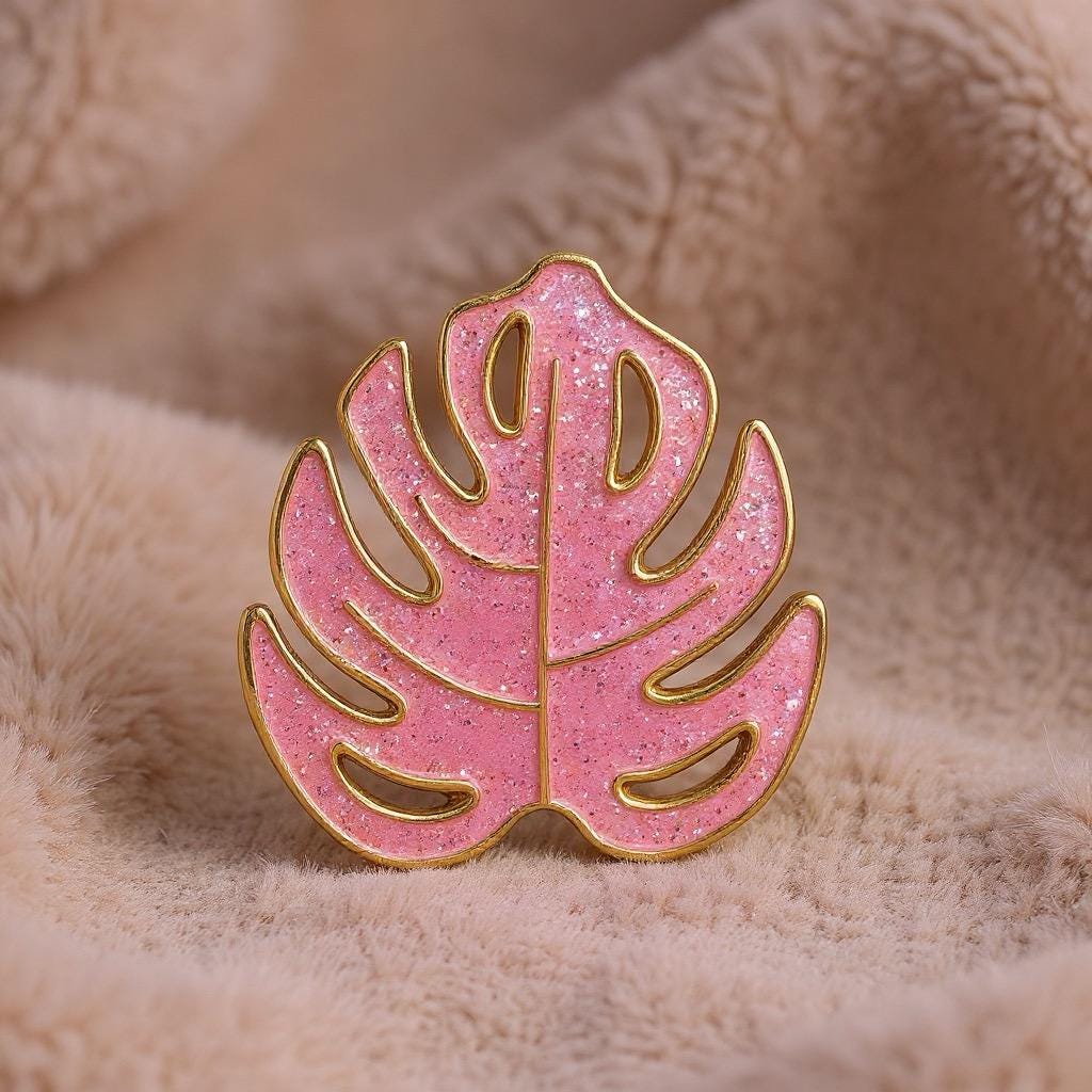 Pink Glitter Monstera Leaf, enamel pin