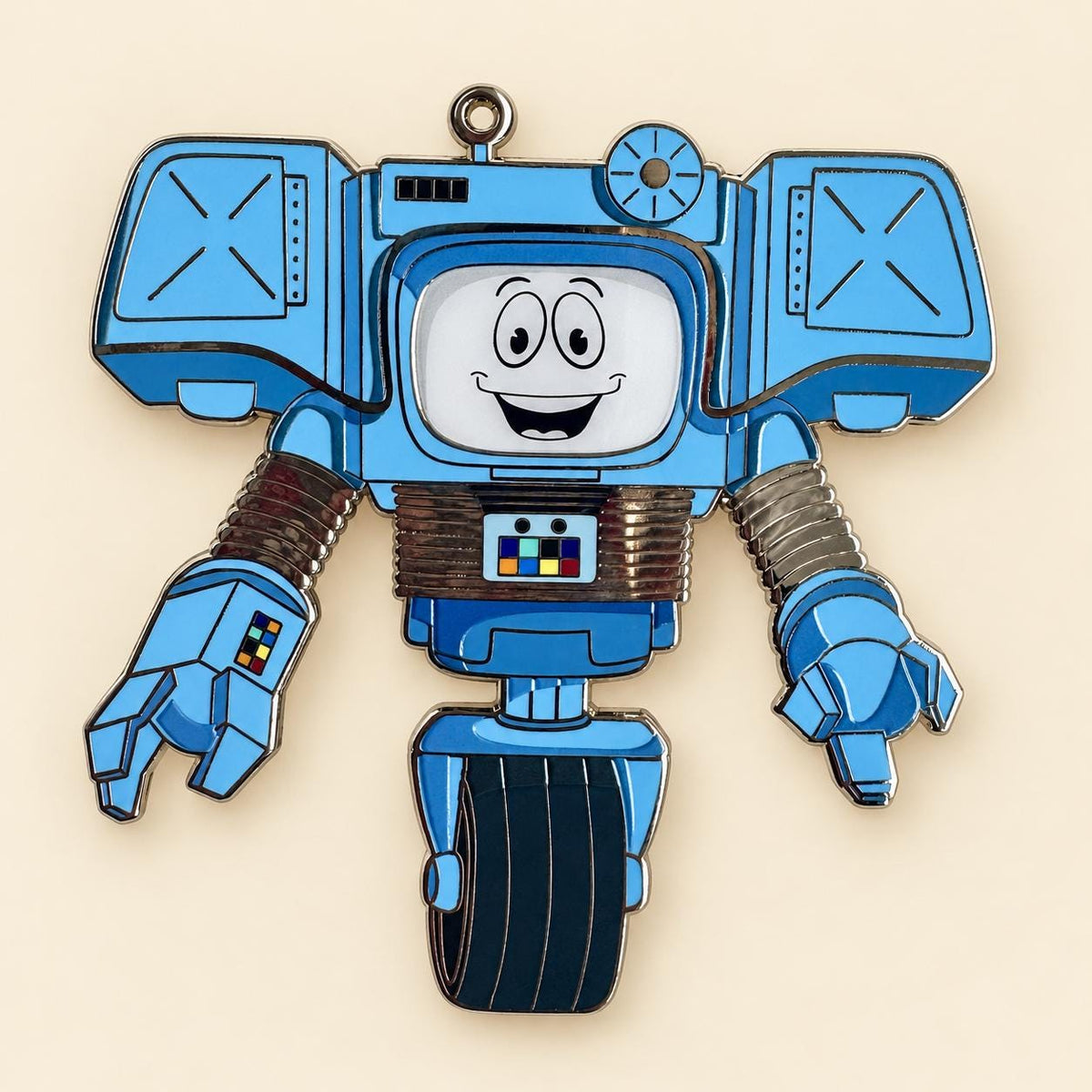 Yes Man Securitron enamel pin, smiling blue Fallout robot pin with silver plating