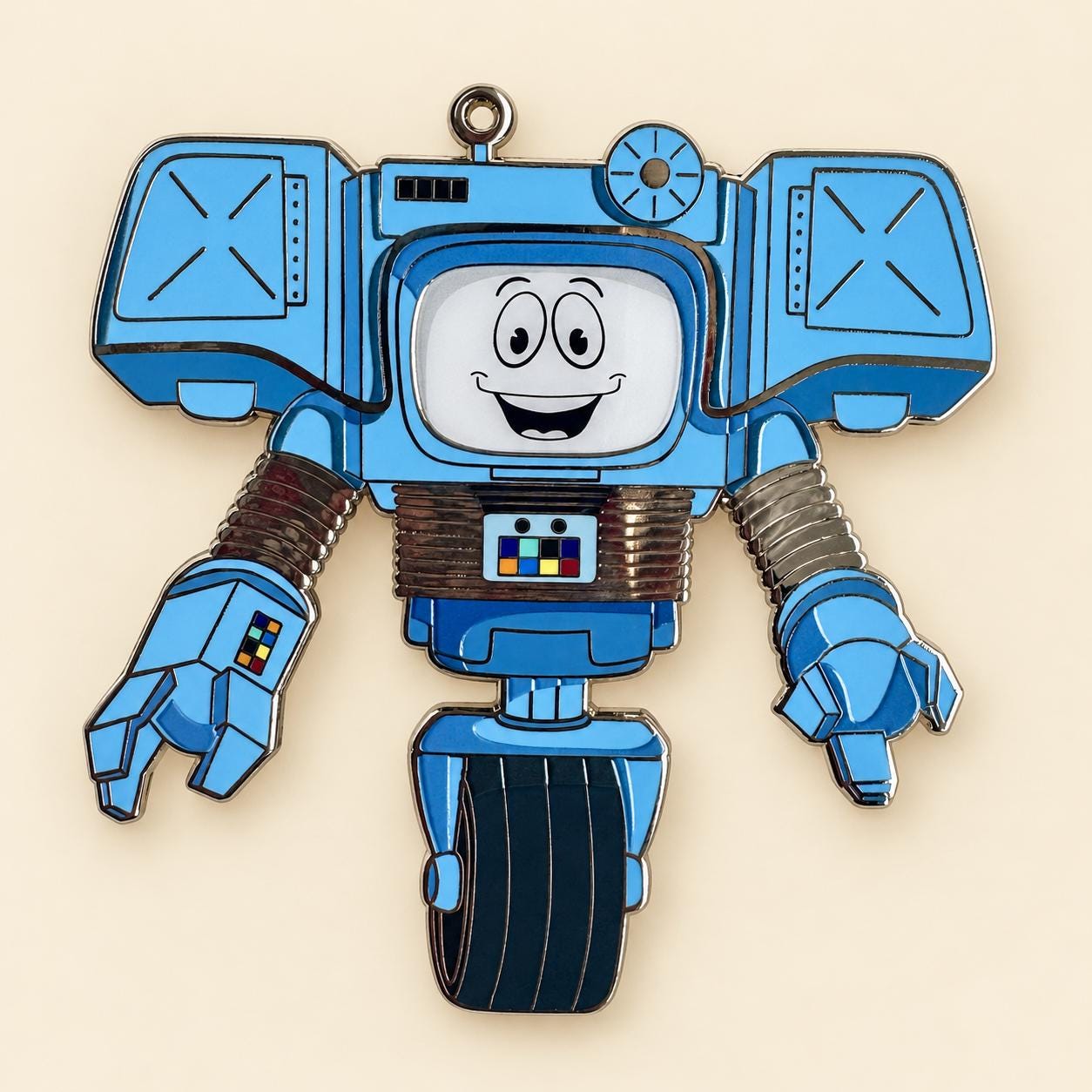Yes Man Securitron enamel pin, smiling blue Fallout robot pin with silver plating