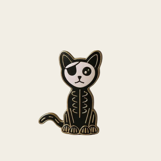 Skeleton Cat, witchy enamel pin