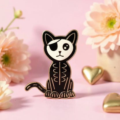 Skeleton Cat, witchy enamel pin