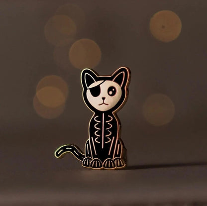 Skeleton Cat, witchy enamel pin