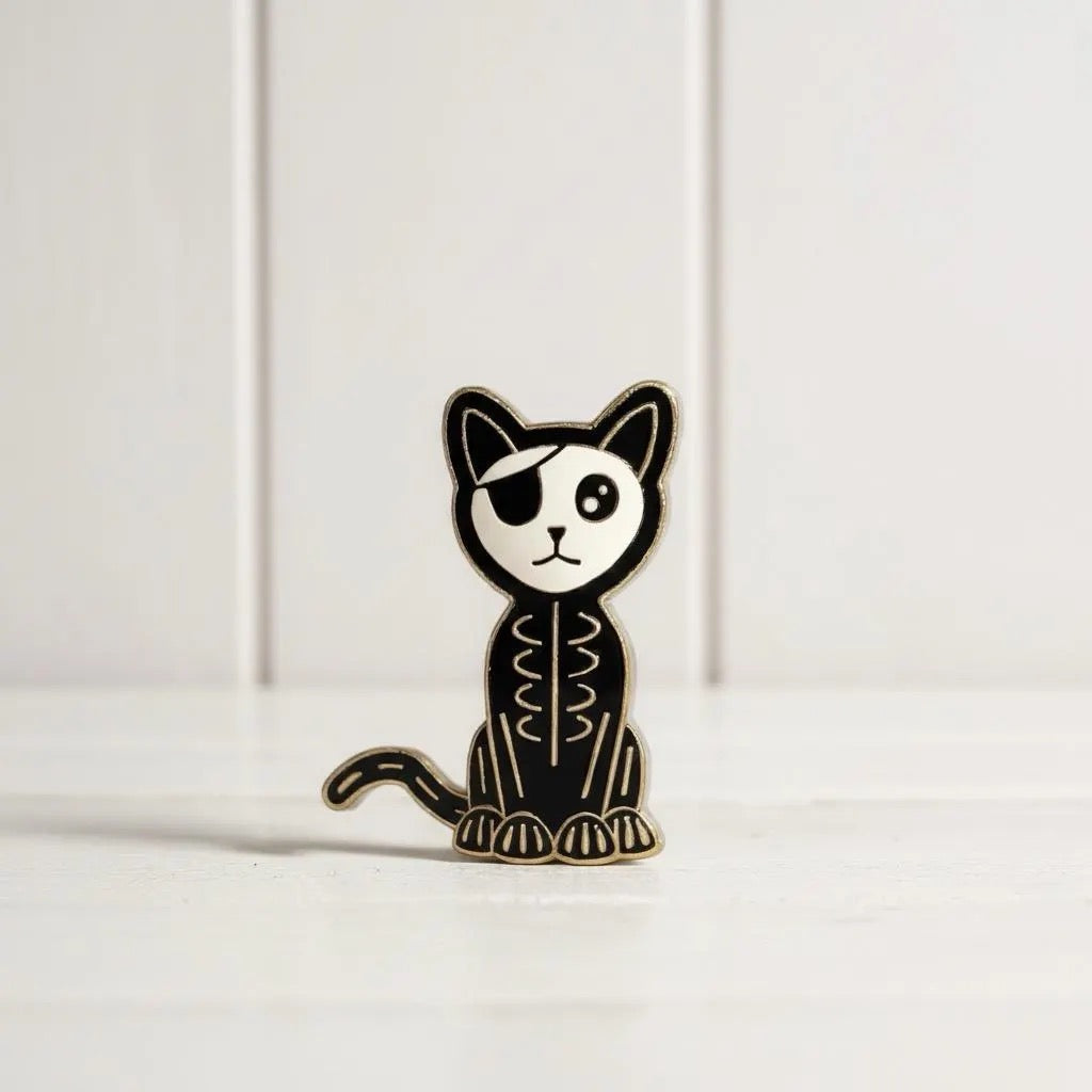 Skeleton Cat, witchy enamel pin