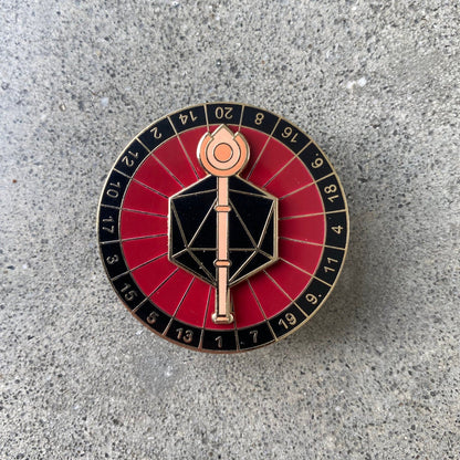 Spinning Staff D20, D&D enamel pin