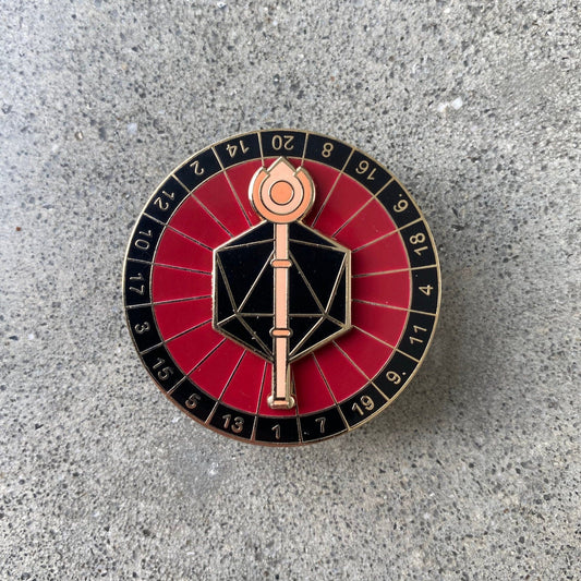 Spinning Staff D20, D&D enamel pin