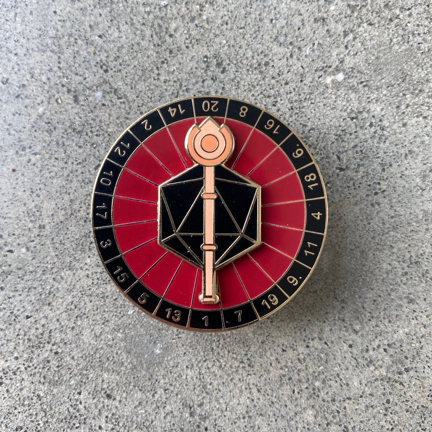 Spinning Staff D20, D&D enamel pin