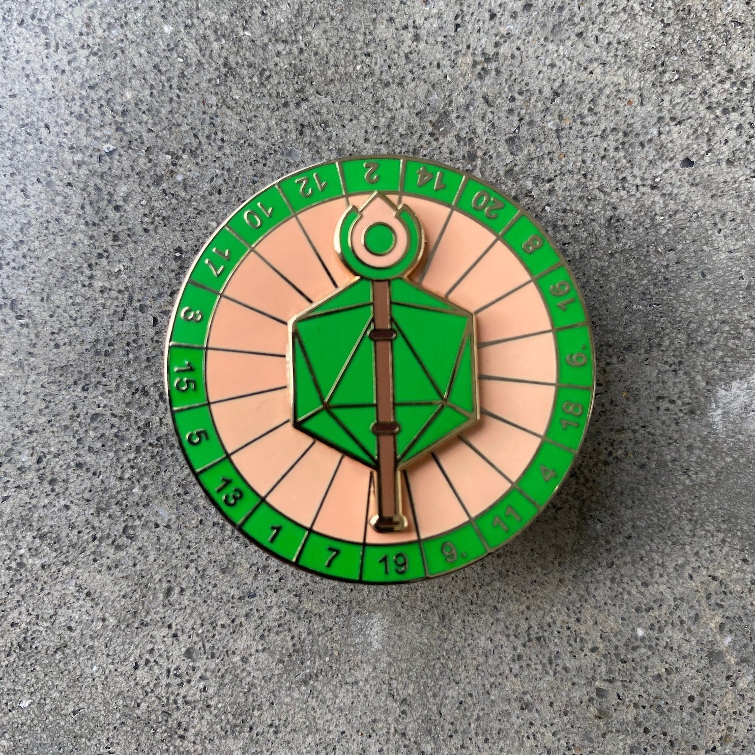 Spinning Staff D20, D&D enamel pin