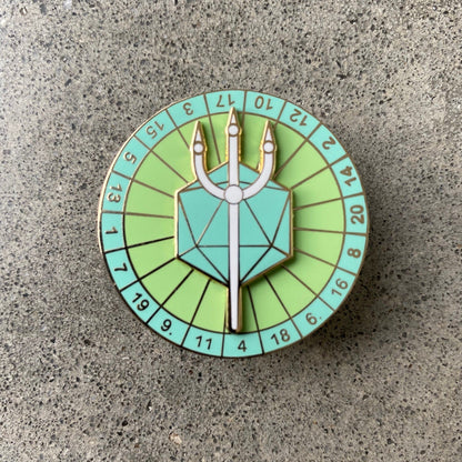 Spinning Trident D20, D&D enamel pin