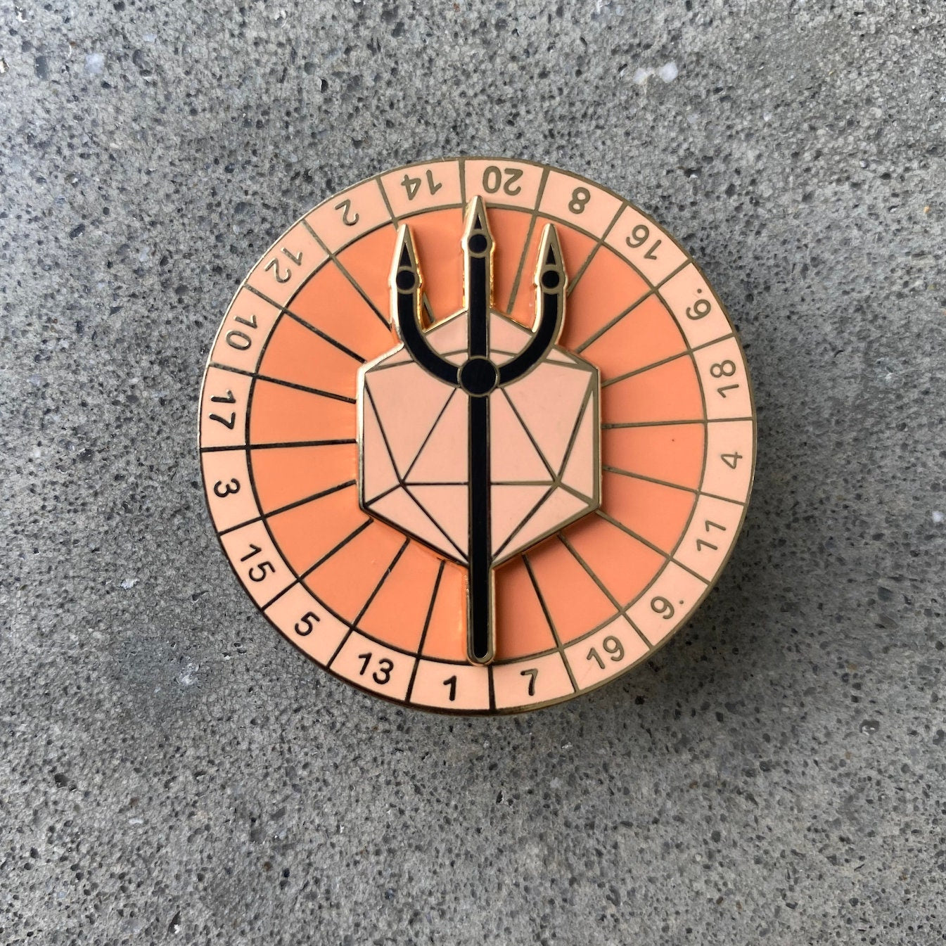 Spinning Trident D20, D&D enamel pin
