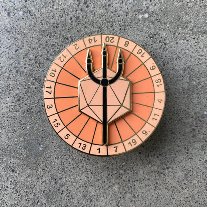 Spinning Trident D20, D&D enamel pin