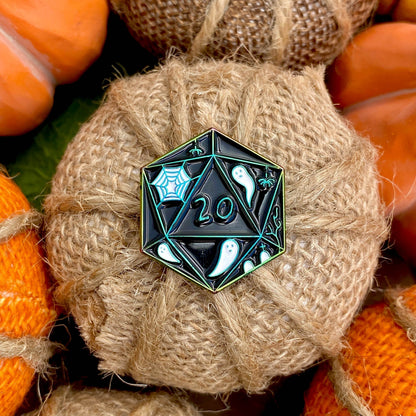 SPOOKY Rainbow D20, D&D enamel pin