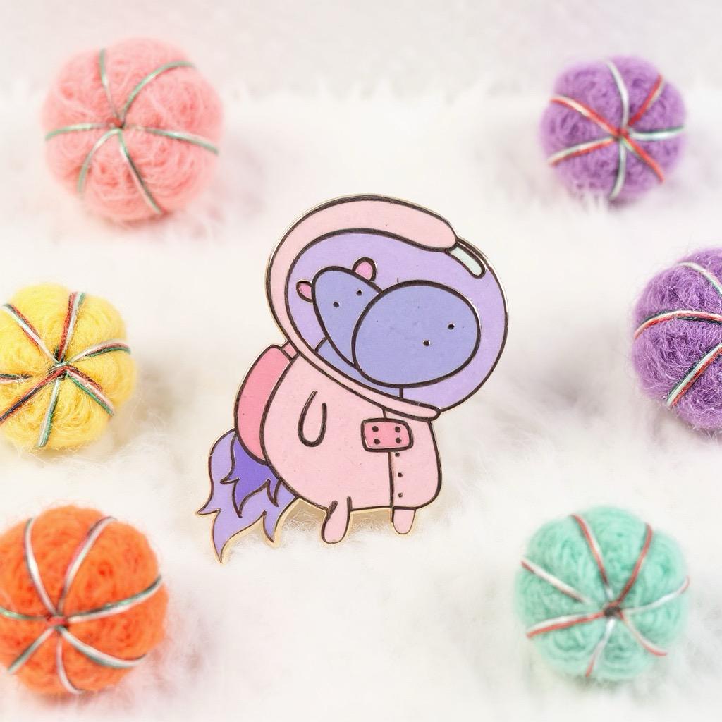 Stellara the Space Hippo, kawaii enamel pin