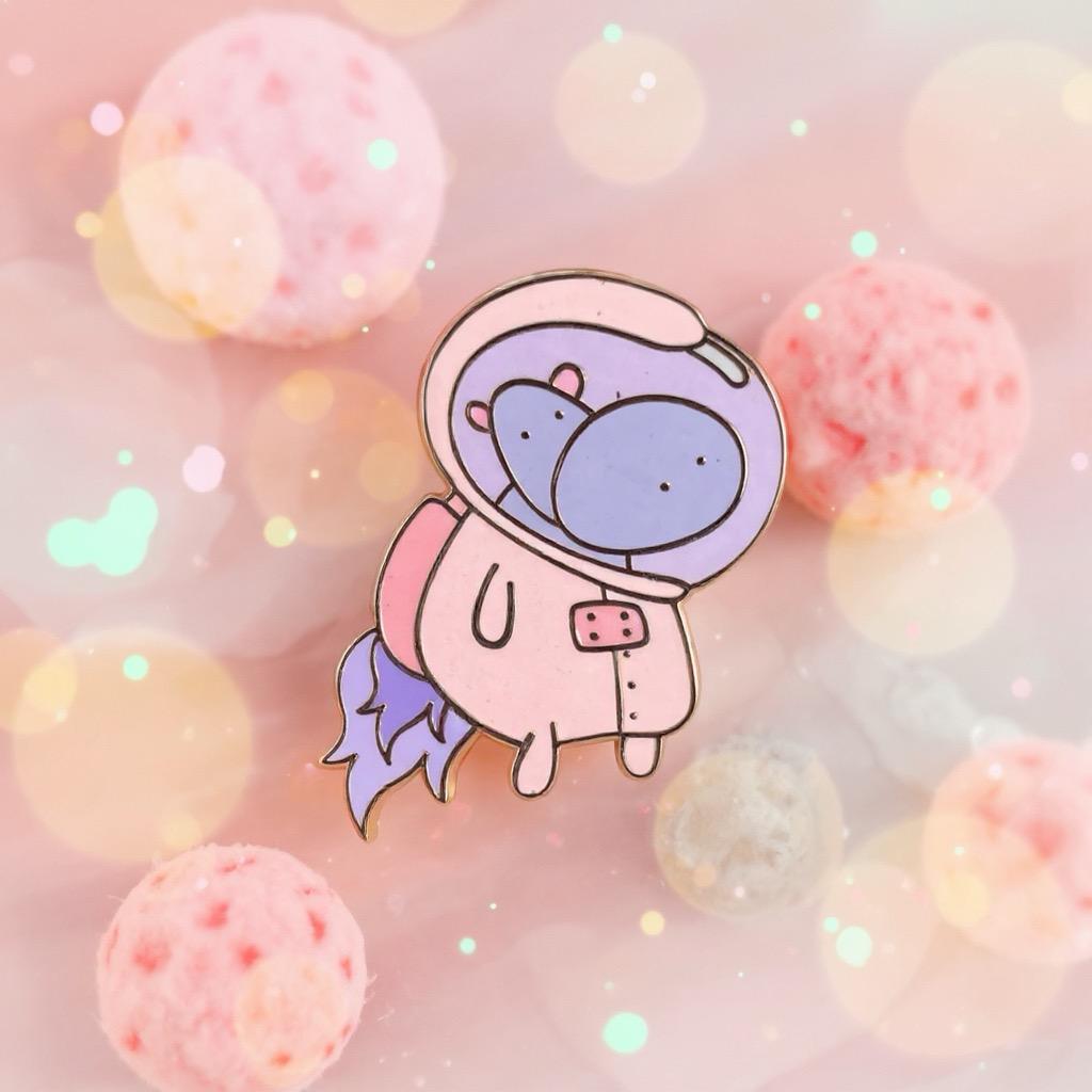 Stellara the Space Hippo, kawaii enamel pin