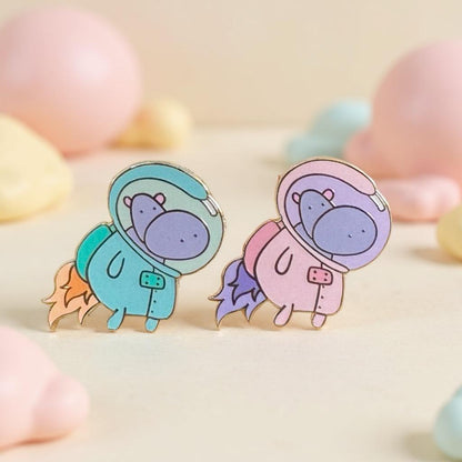 Stellara the Space Hippo, kawaii enamel pin