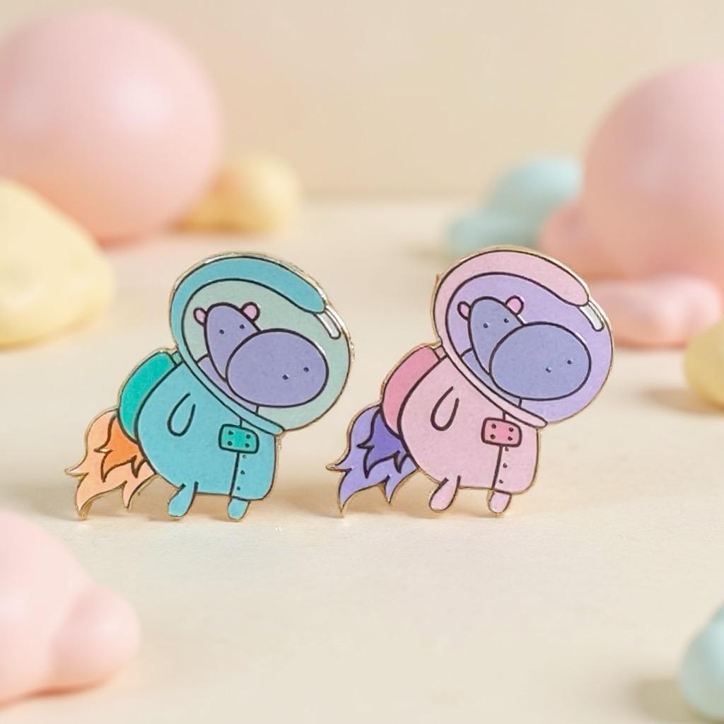 Stellara the Space Hippo, kawaii enamel pin