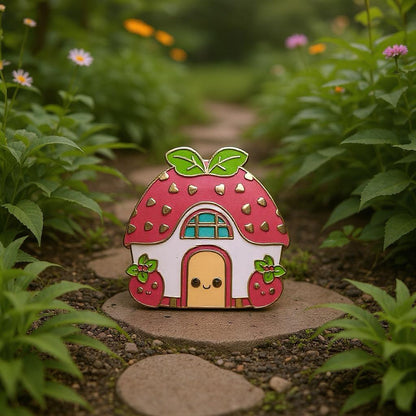 Strawberry House, kawaii enamel pin