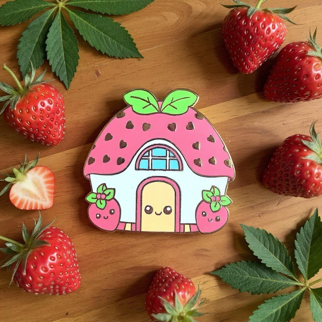 Strawberry House, kawaii enamel pin