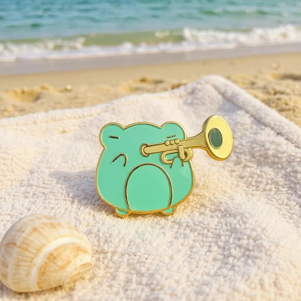 Trumpet Frog, frog enamel pin