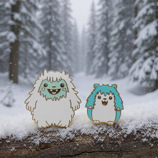 Yeti & Friend Set, kawaii enamel pin