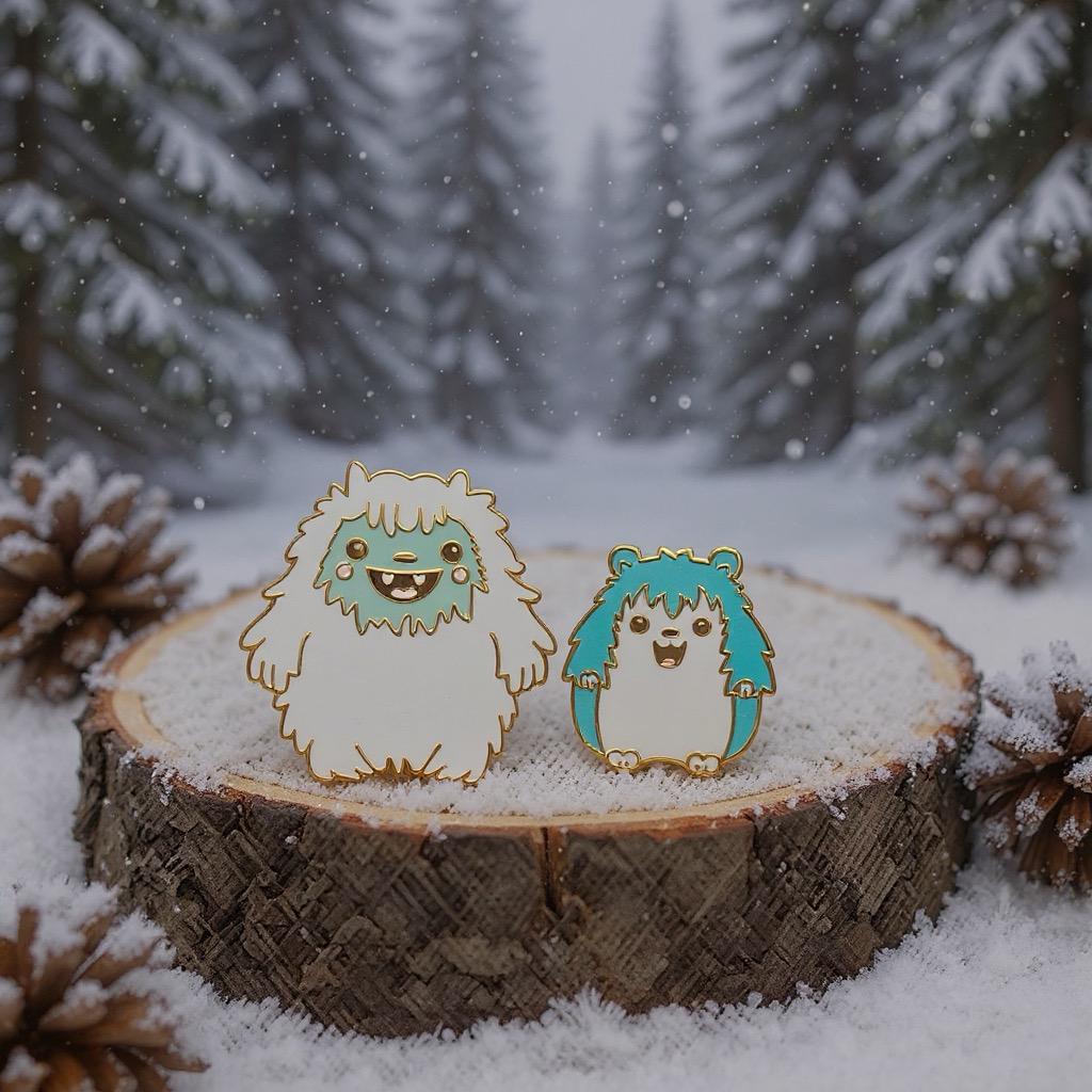 Yeti & Friend Set, kawaii enamel pin