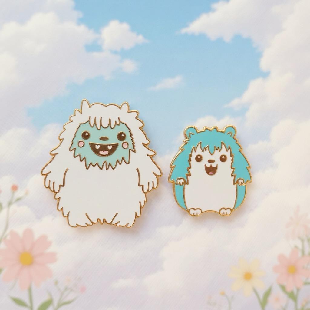 Yeti & Friend Set, kawaii enamel pin