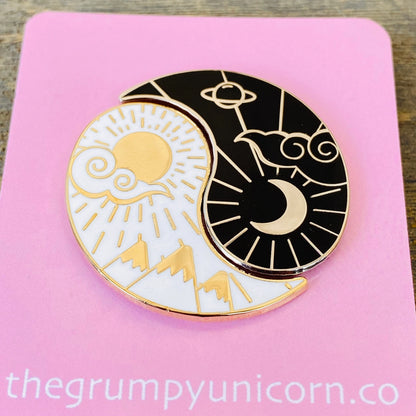 Night & Day Yin Yang Set, witchy enamel pin